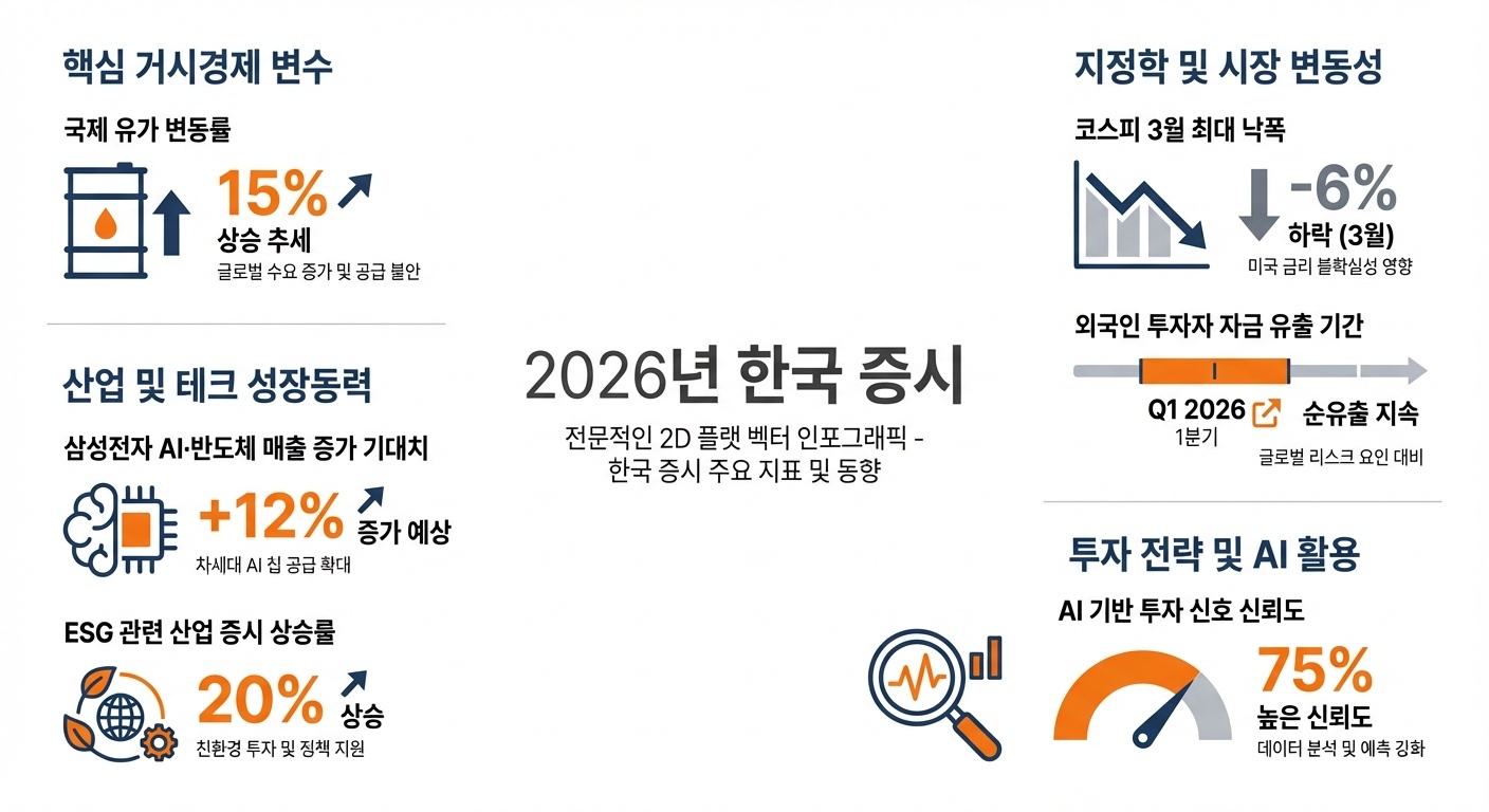 인포그래픽 이미지: 2026년 한국 증시: 거시경제와 지정학 리스크 핵심 지표
