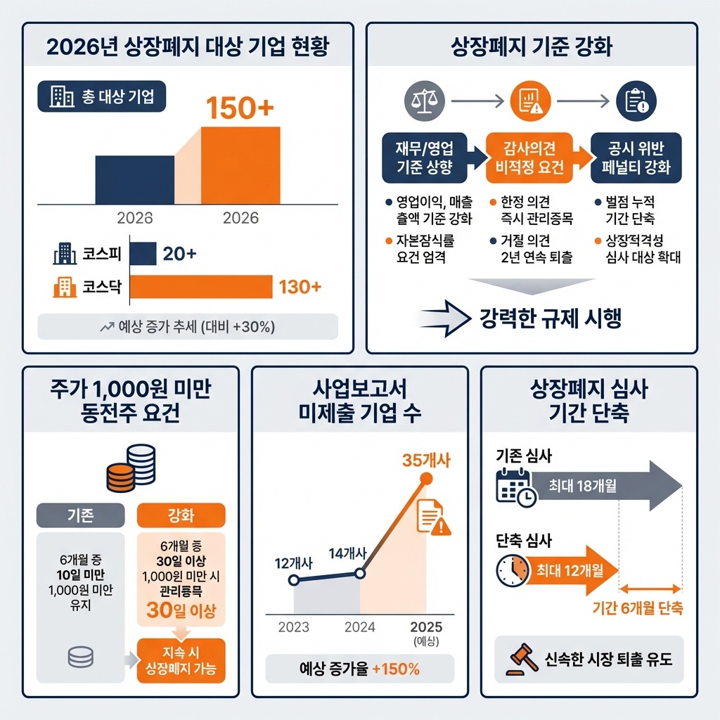 인포그래픽 이미지: 2026년 상장폐지 현황 및 제도 강화 핵심 지표