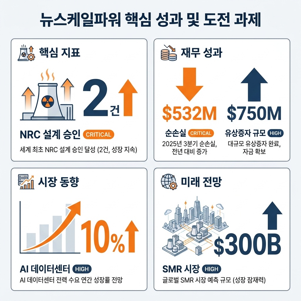 인포그래픽 이미지: 뉴스케일파워 핵심 성과 및 도전 과제 요약
