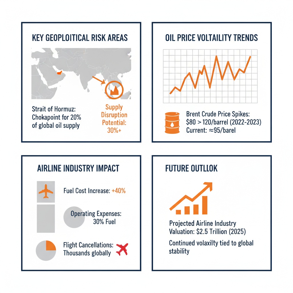 Infographic Image: Geopolitical Tensions Driving Oil Price Volatility and Airline Industry Impact