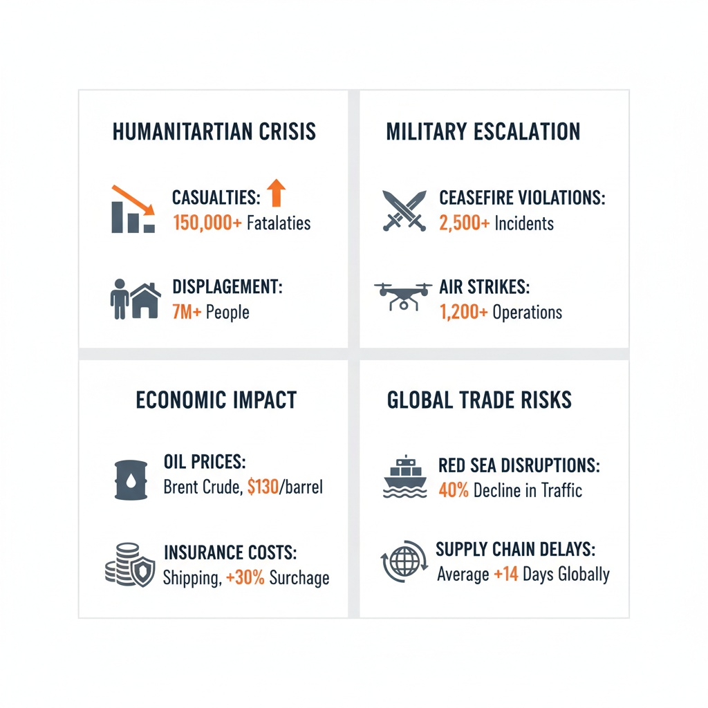 Infographic Image: Middle East Ceasefire Fragility and Regional Impact: Key Metrics Overview