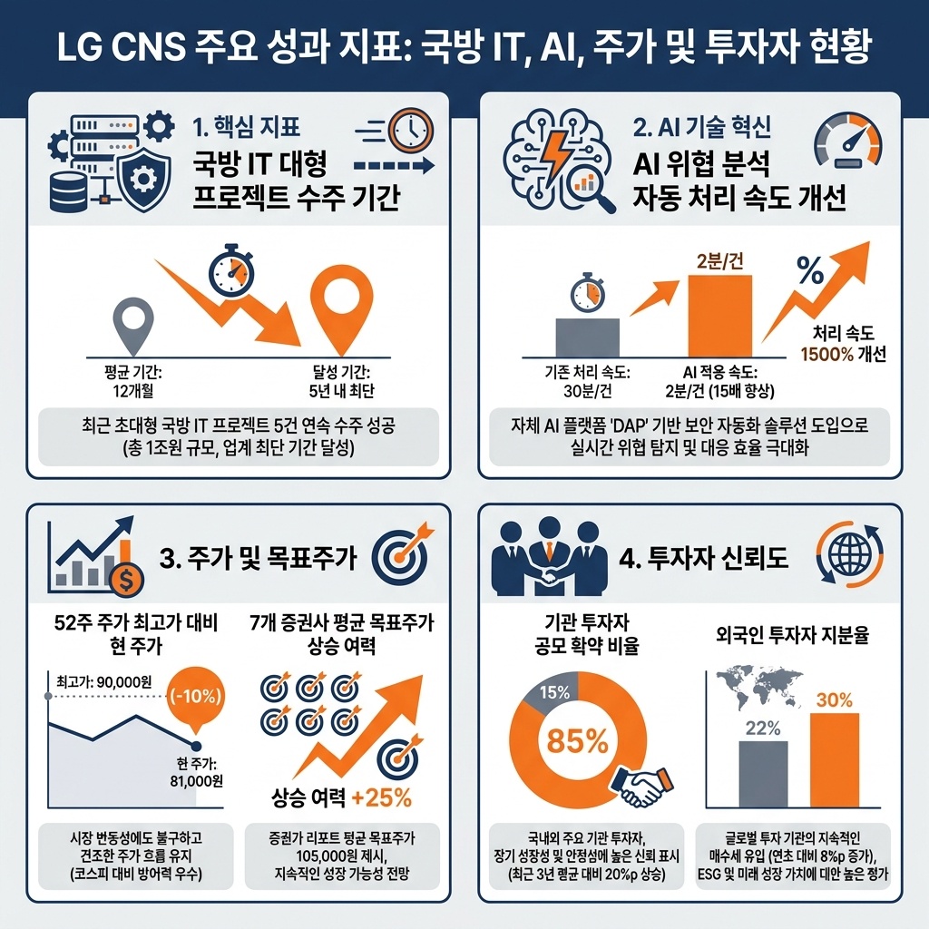 인포그래픽 이미지: LG CNS 성장 모멘텀과 주가 전망 핵심 지표