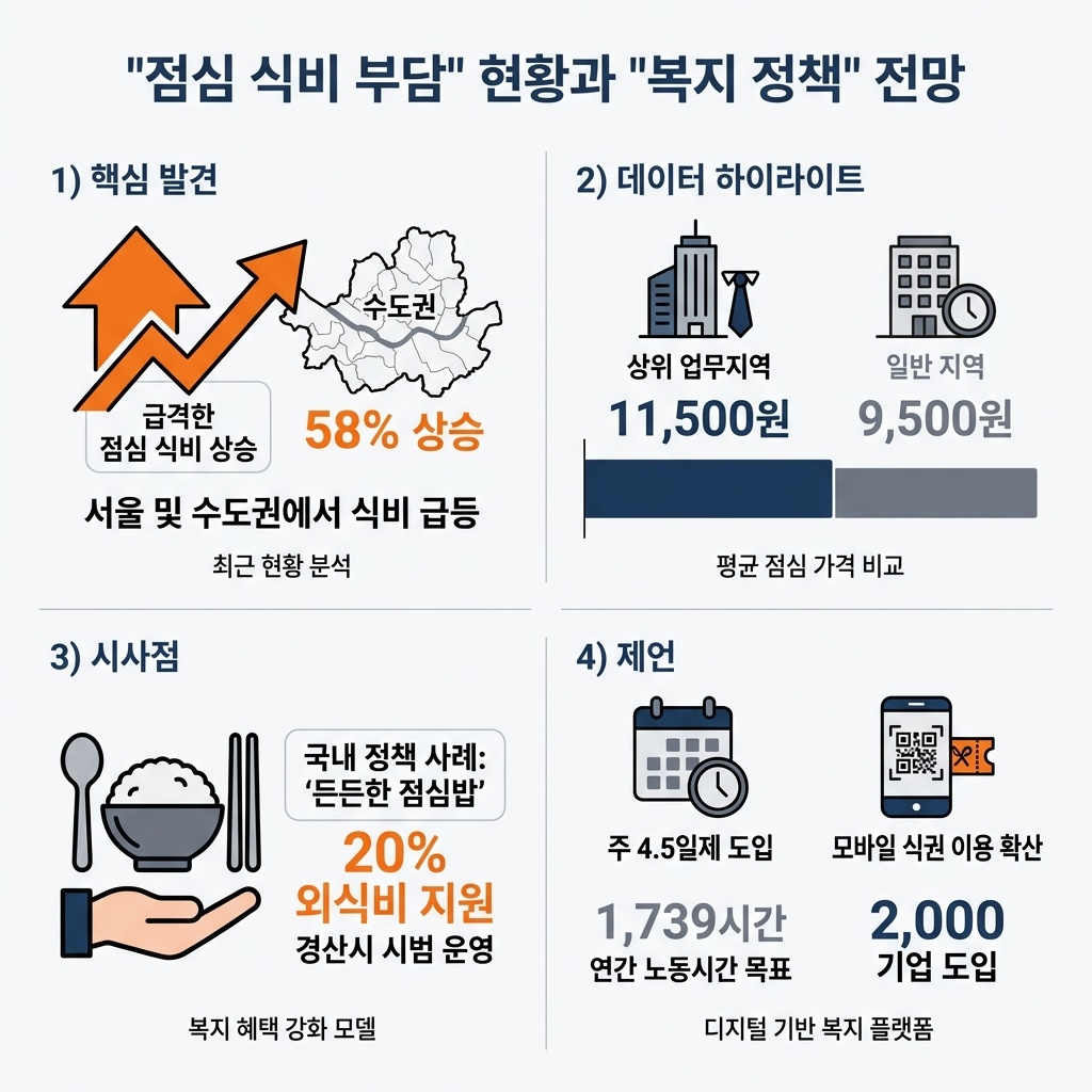인포그래픽 이미지: "점심 식비 부담" 현황과 "복지 정책" 전망 인포그래픽