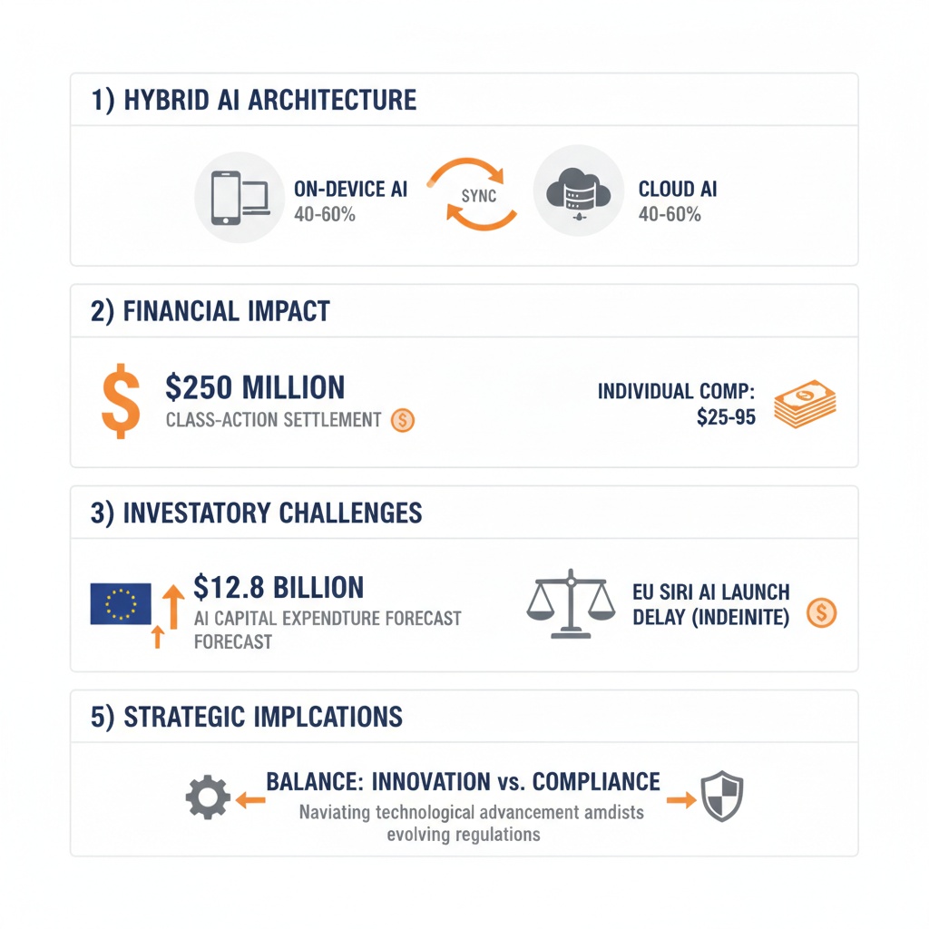 Infographic Image: Apple AI Ambition: Technical Innovation, Legal Challenges, and Regulatory Hurdles