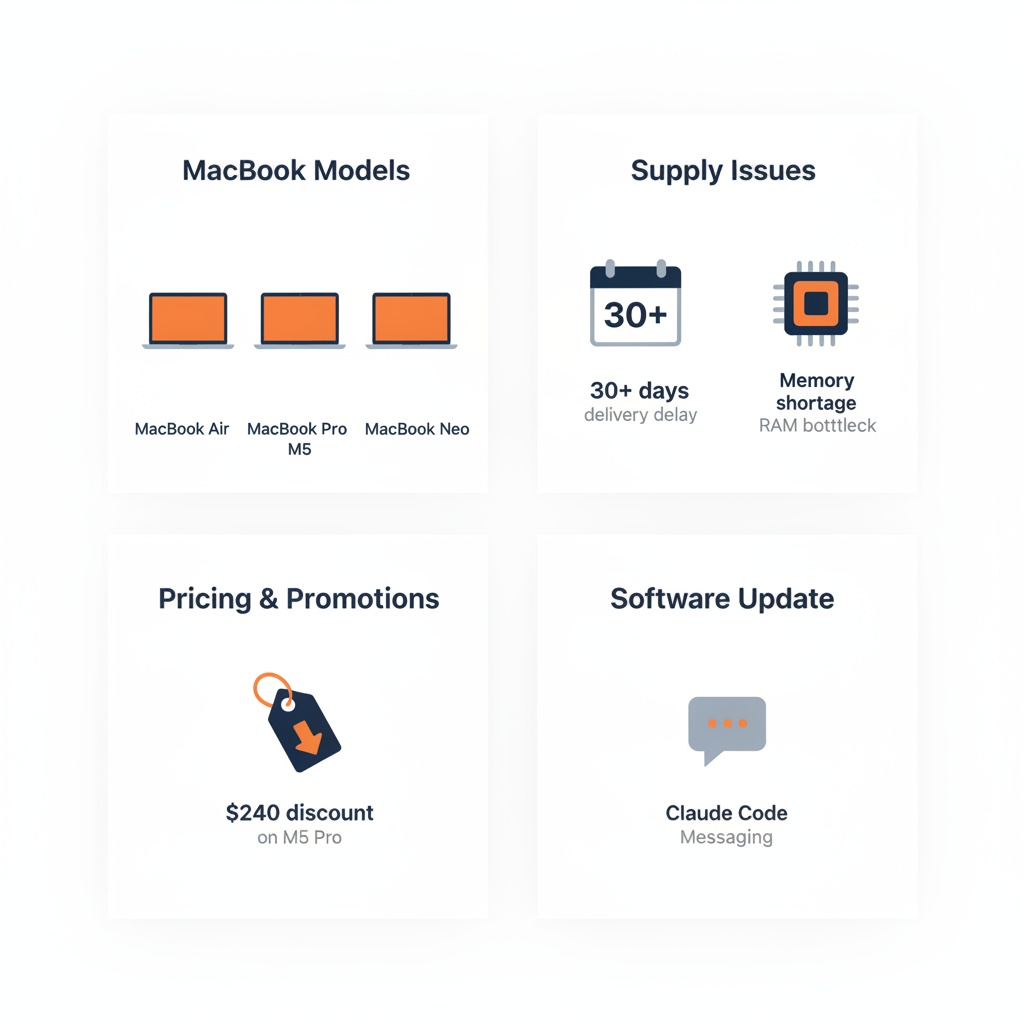 2026 MacBook lineup faces chip shortages and rare discounts with upcoming updates.